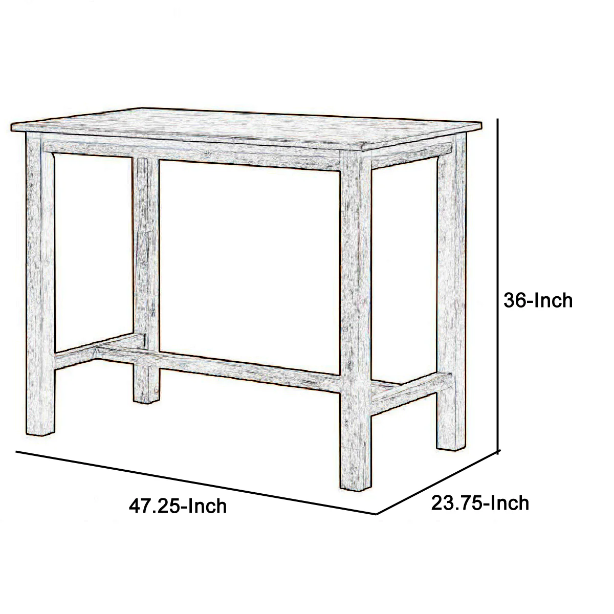 Rectangular Wooden Frame Pub Table With Trestle Base, Oak Brown By Benzara - Image 4