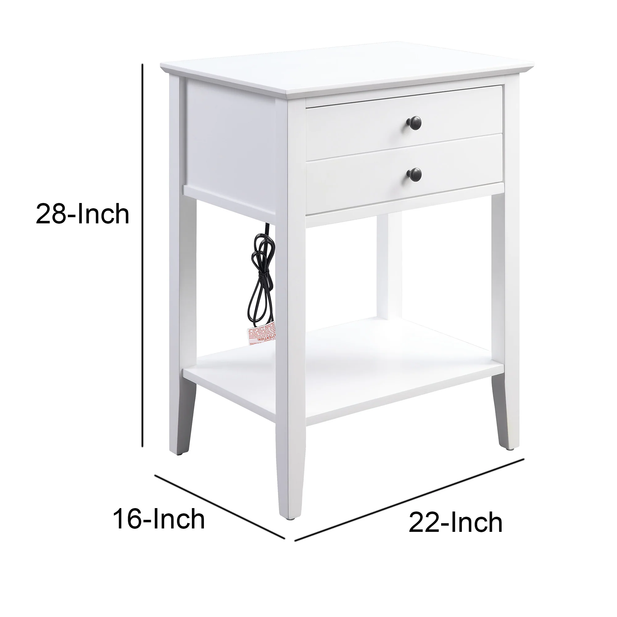 Rectangular Wooden Side Table With 1 Drawer And 1 Bottom Shelf, White By Benzara - Image 2