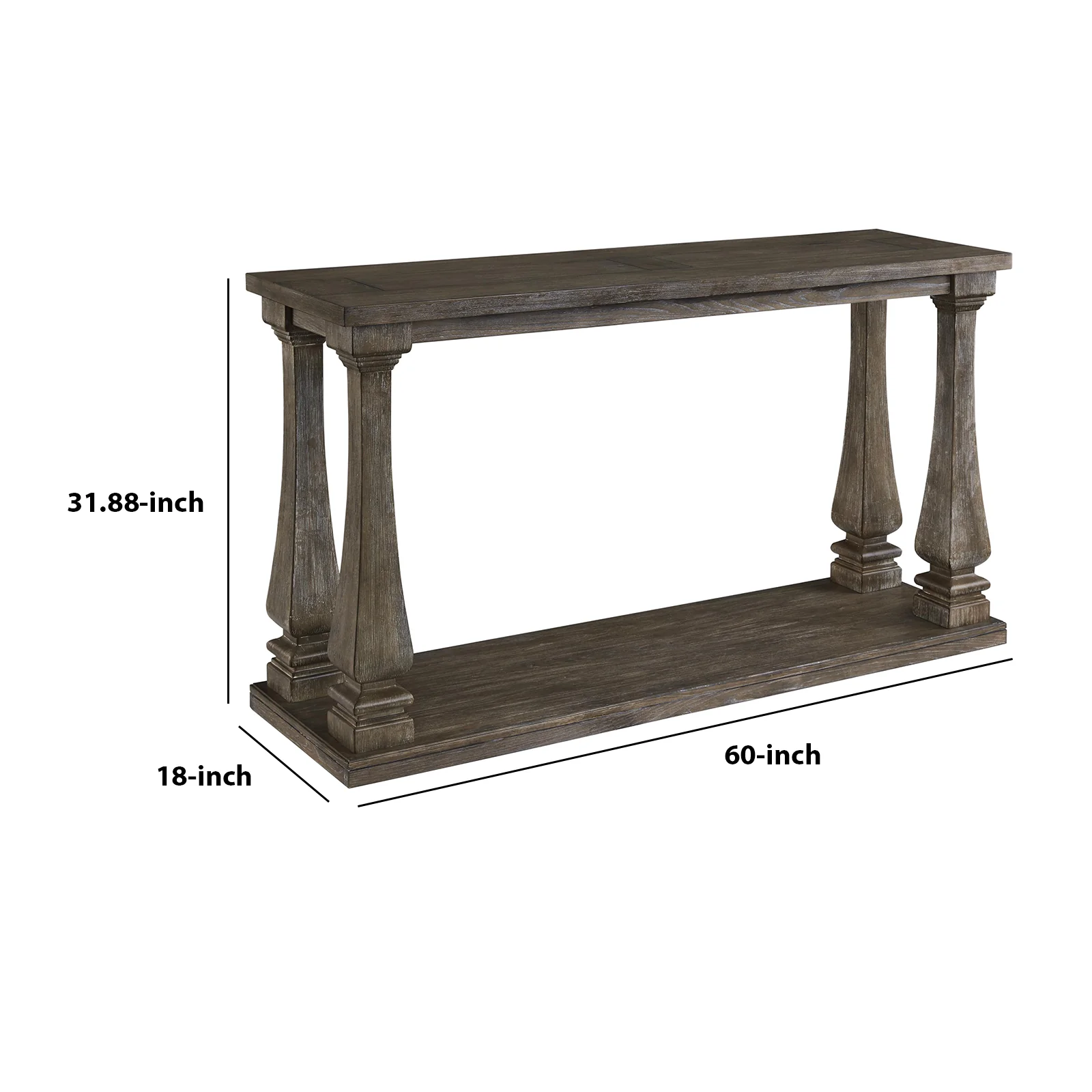 Rectangular Wooden Sofa Table with Square Baluster Legs, Taupe Brown By Benzara - Image 3