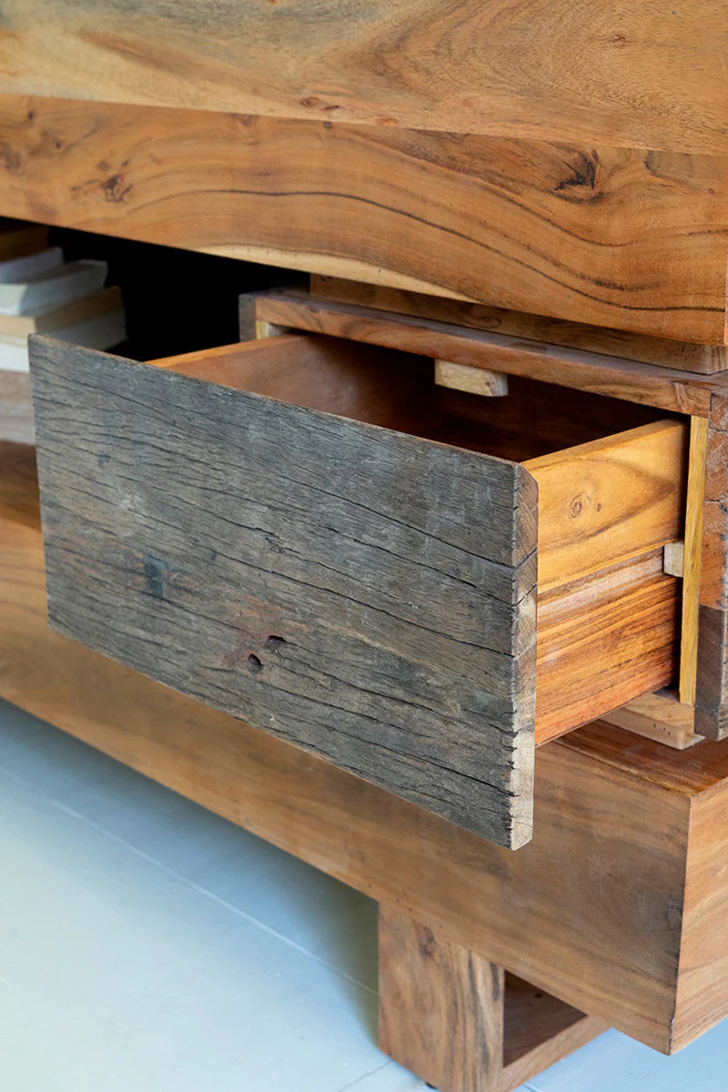 Recycled And Acacia Wood Console Table With Two Drawers By Kalalou - Image 2