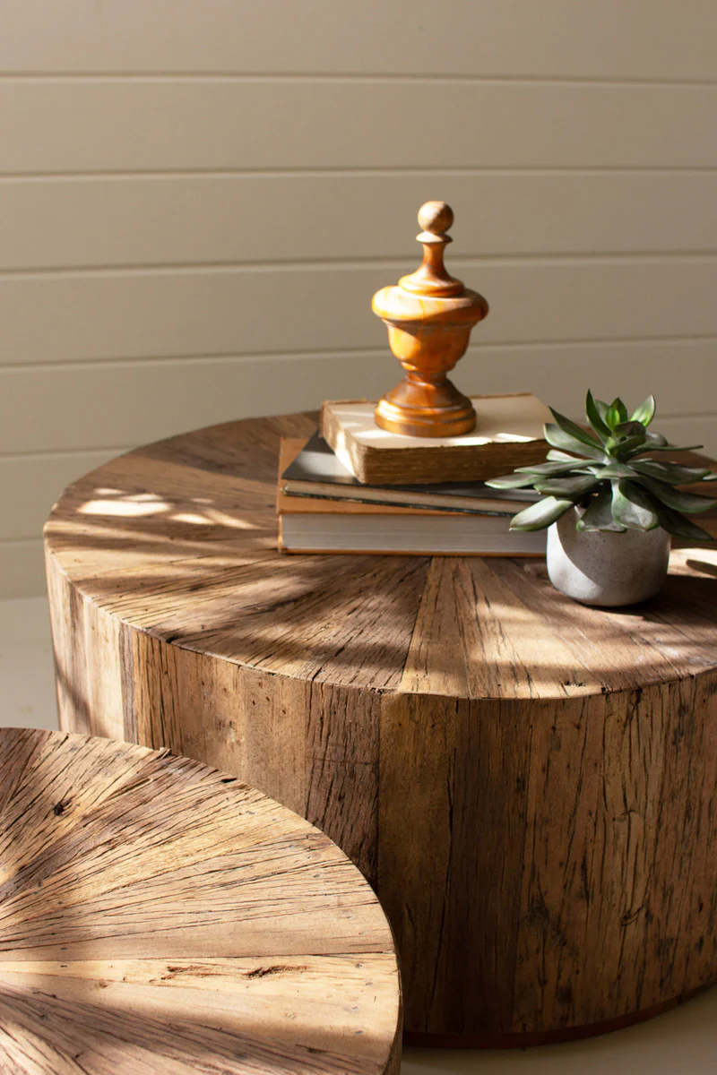 Recycled Wood Round Coffee Tables Set Of 2 By Kalalou - Image 2