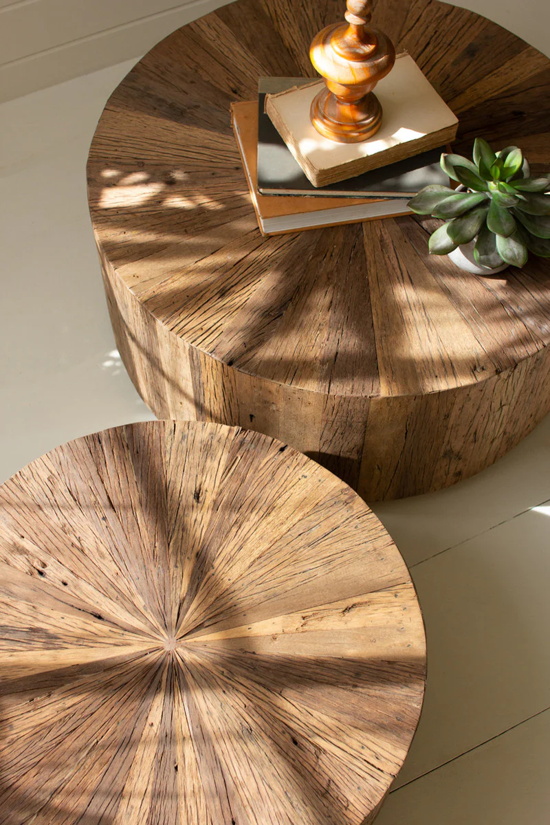 Recycled Wood Round Coffee Tables Set Of 2 By Kalalou - Image 3