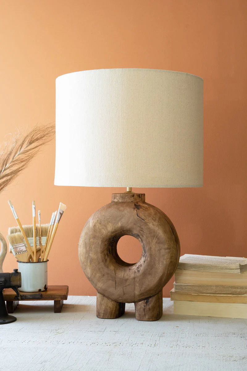 Recycled Wood Table Lamp Base W Fabric Lamp Shade By Kalalou - Image 2