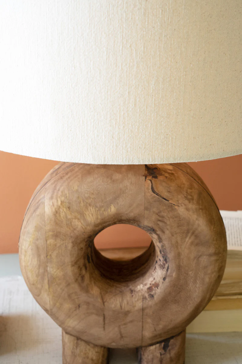 Recycled Wood Table Lamp Base W Fabric Lamp Shade By Kalalou - Image 3