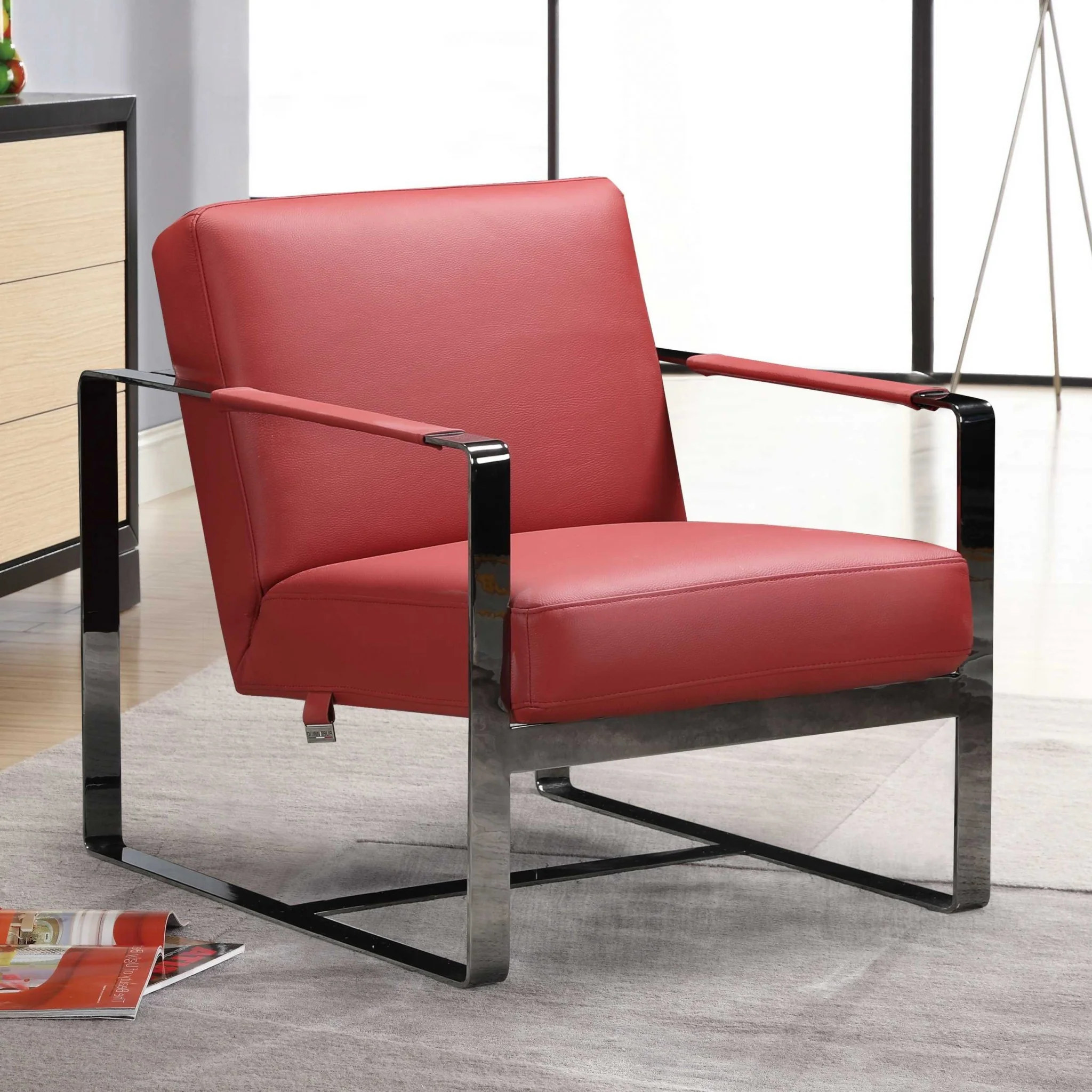 Red And Black Genuine Leather Arm Chair By Homeroots - Image 7