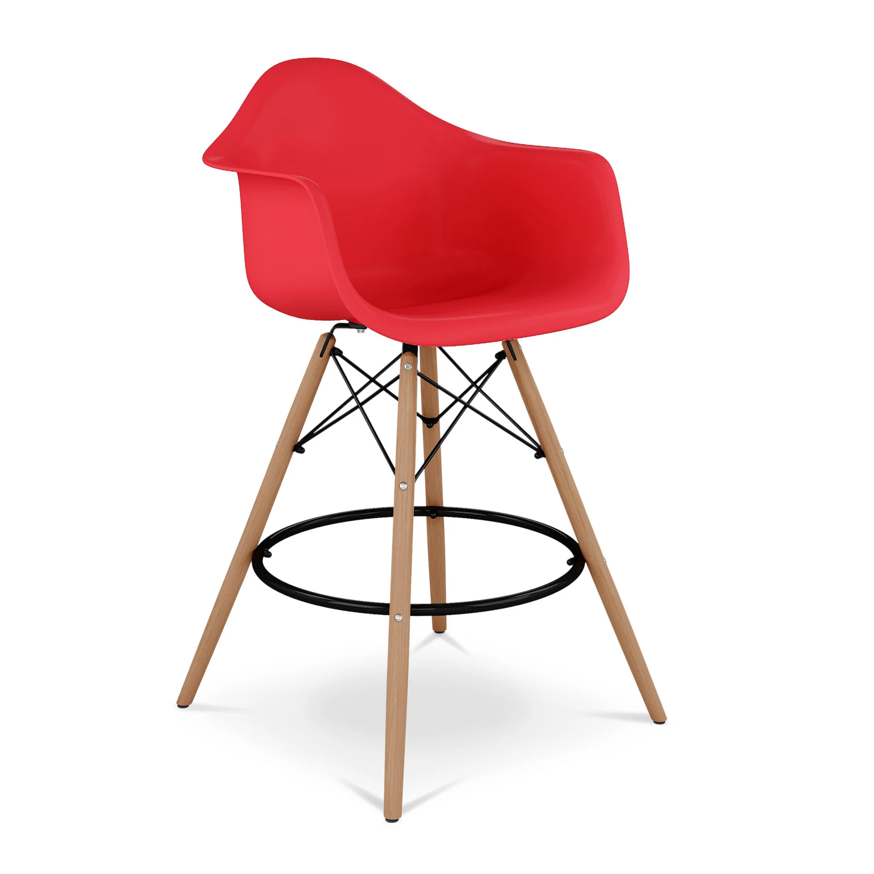 Red And Brown Heavy Duty Plastic And Solid Wood Low Back Counter Height Bar Chair By Homeroots - Image 3