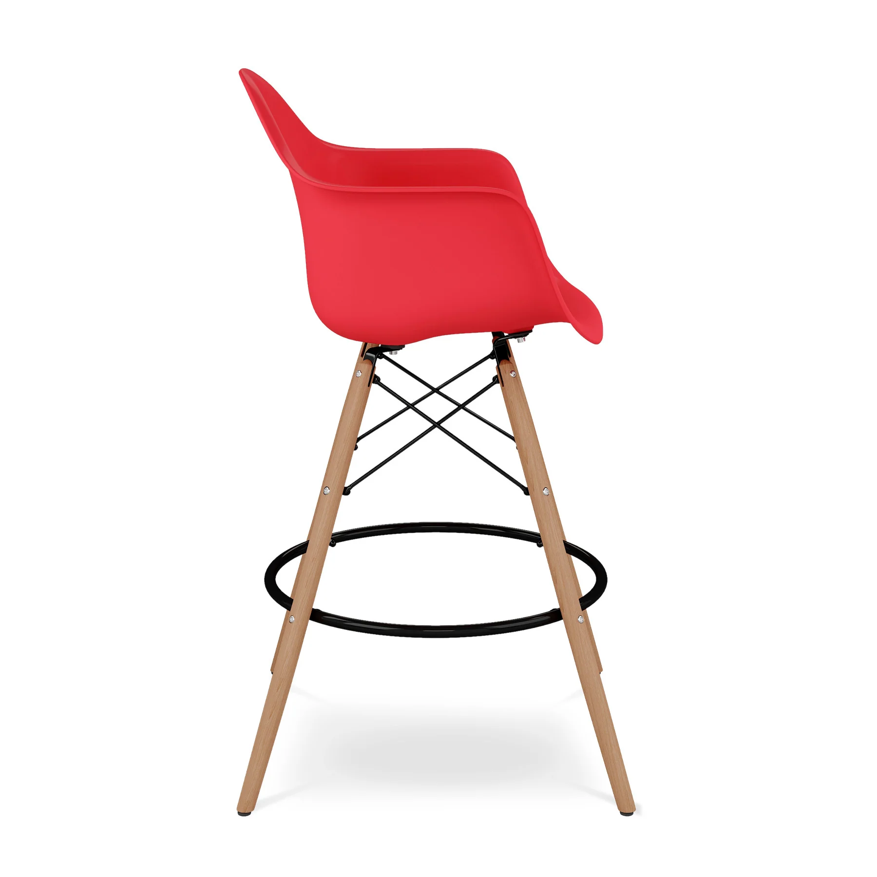 Red And Brown Heavy Duty Plastic And Solid Wood Low Back Counter Height Bar Chair By Homeroots - Image 4