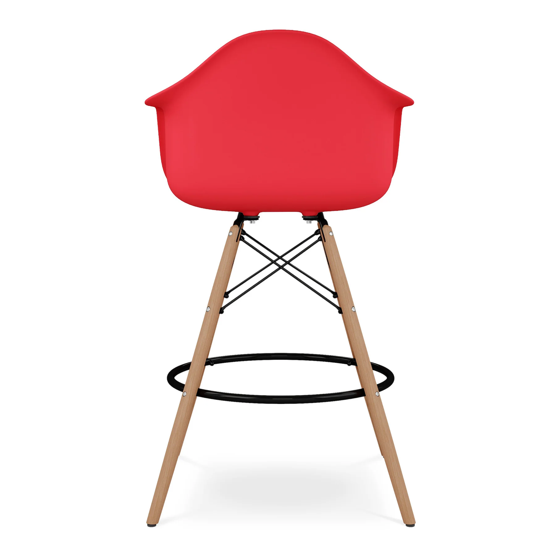 Red And Brown Heavy Duty Plastic And Solid Wood Low Back Counter Height Bar Chair By Homeroots - Image 5