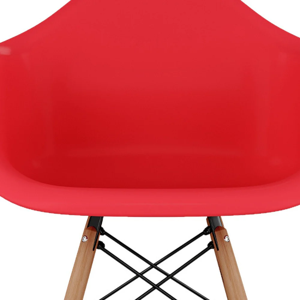 Red And Brown Heavy Duty Plastic And Solid Wood Low Back Counter Height Bar Chair By Homeroots - Image 6