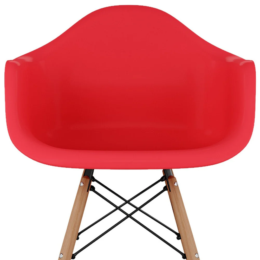Red And Brown Heavy Duty Plastic And Solid Wood Low Back Counter Height Bar Chair By Homeroots - Image 7