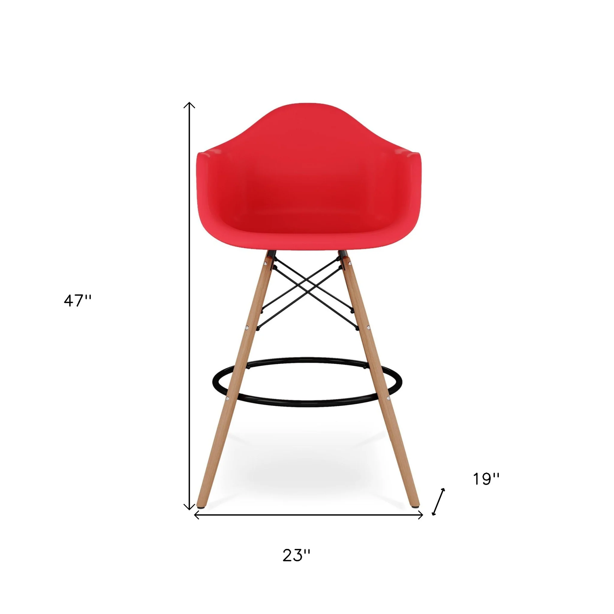 Red And Brown Heavy Duty Plastic And Solid Wood Low Back Counter Height Bar Chair By Homeroots - Image 8