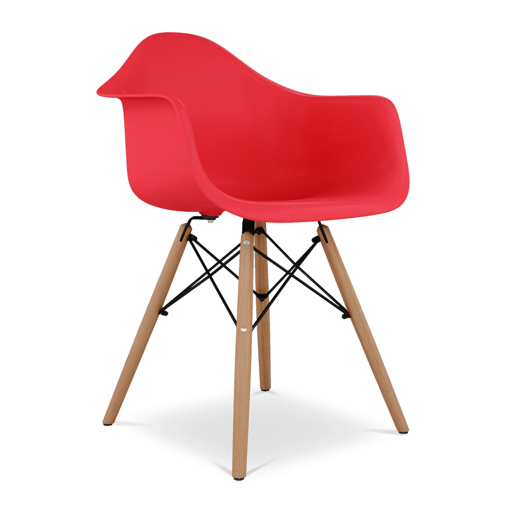 Red And Natural Heavy Duty Plastic And Solid Wood Dining Arm Chair By Homeroots - Image 2