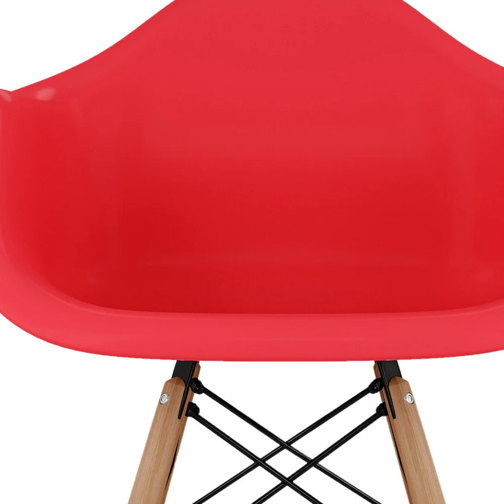 Red And Natural Heavy Duty Plastic And Solid Wood Dining Arm Chair By Homeroots - Image 5