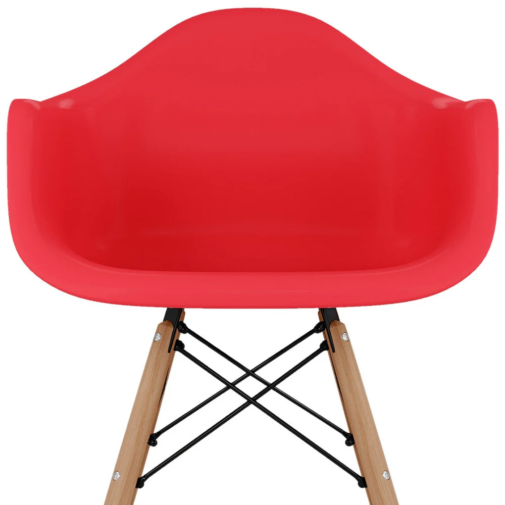 Red And Natural Heavy Duty Plastic And Solid Wood Dining Arm Chair By Homeroots - Image 6