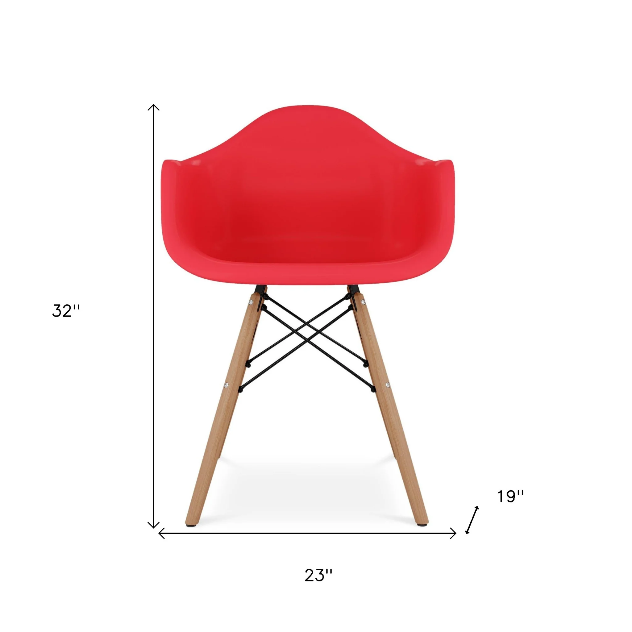 Red And Natural Heavy Duty Plastic And Solid Wood Dining Arm Chair By Homeroots - Image 7