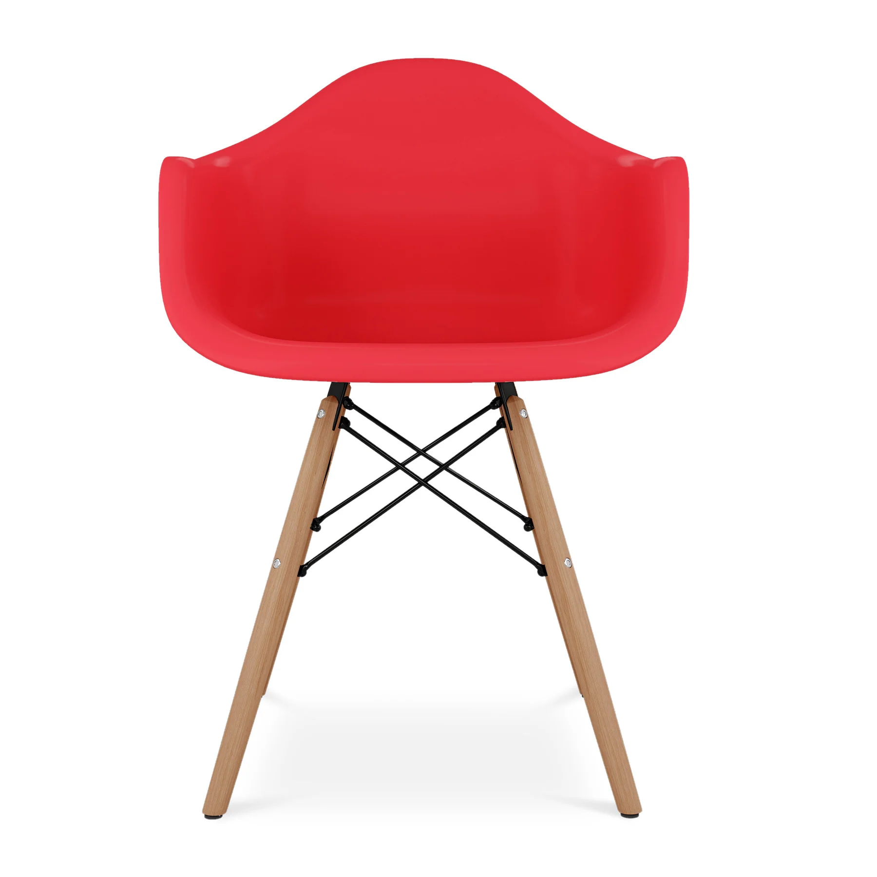 Red And Natural Heavy Duty Plastic And Solid Wood Dining Arm Chair By Homeroots - Image 8