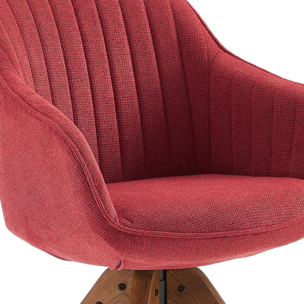Red And Natural Tufted Fabric Swivel Arm Chair By Homeroots - Image 3