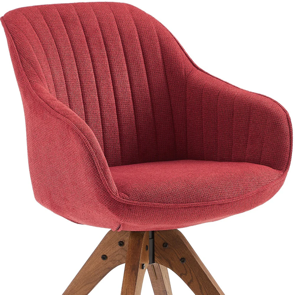 Red And Natural Tufted Fabric Swivel Arm Chair By Homeroots - Image 4