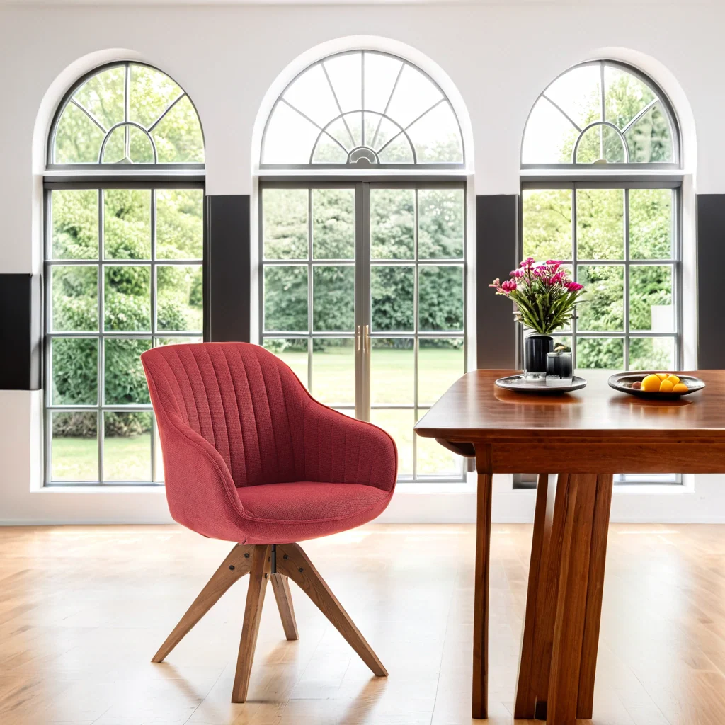Red And Natural Tufted Fabric Swivel Arm Chair By Homeroots - Image 5