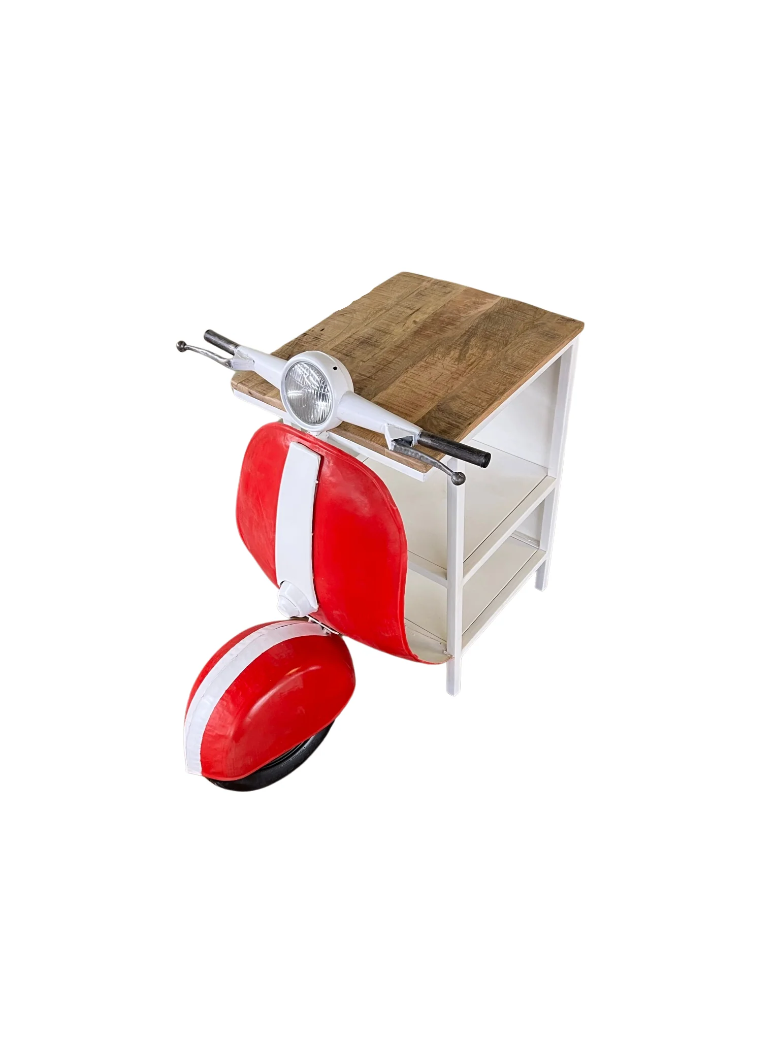 Red and Off White Novelty Scooter Open Cabinet With Two Shelves By Homeroots - Image 2