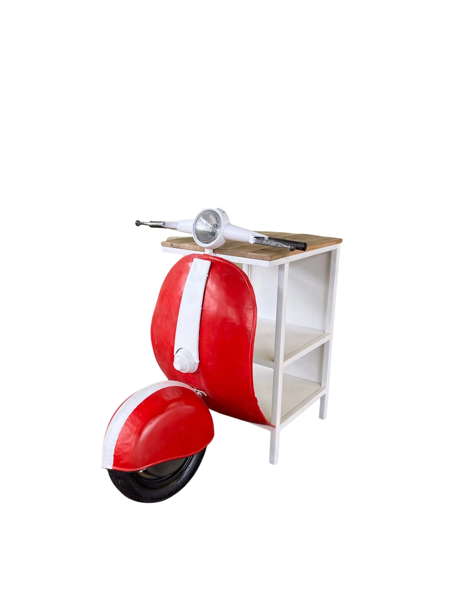 Red and Off White Novelty Scooter Open Cabinet With Two Shelves By Homeroots - Image 3