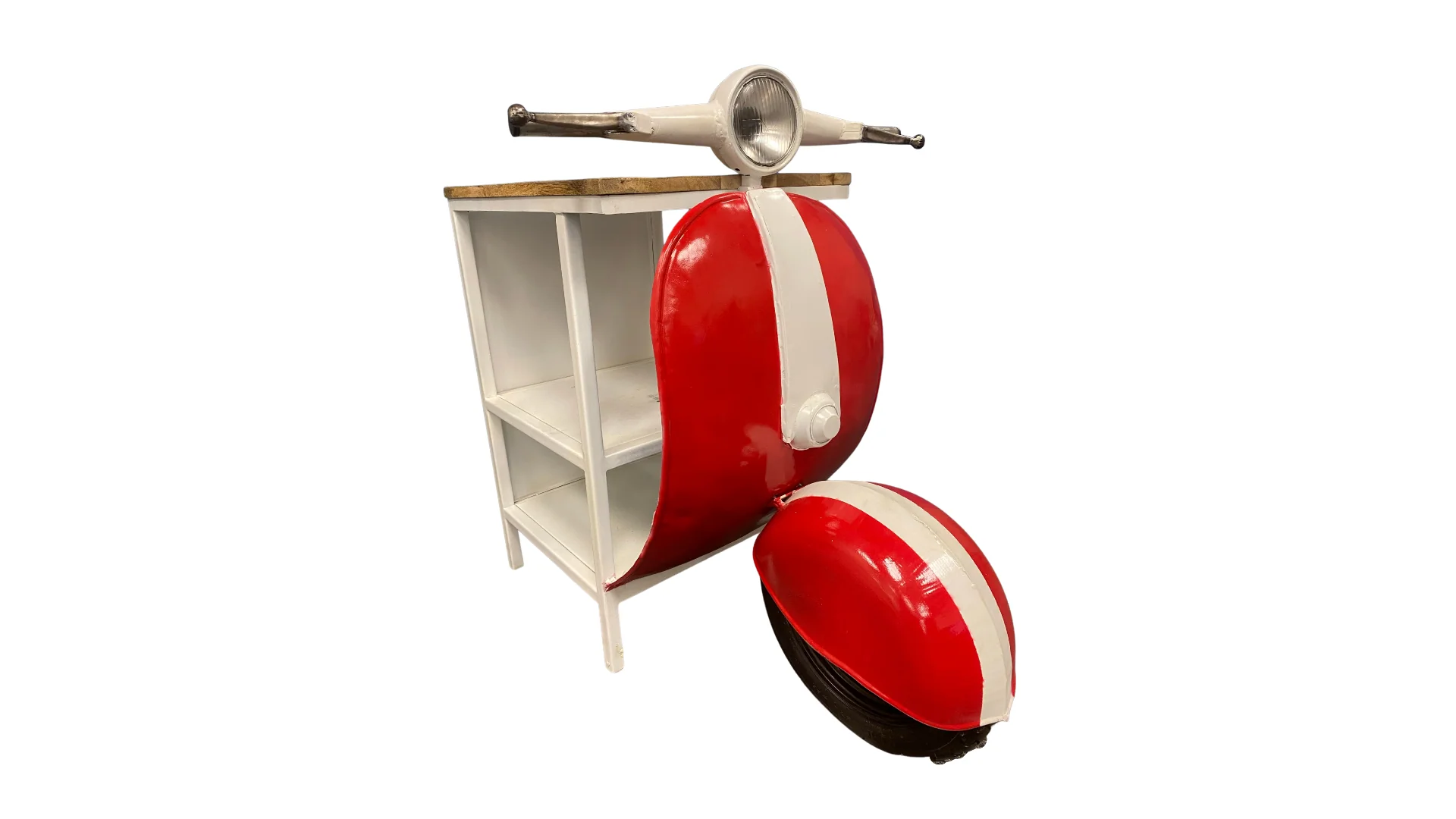 Red and Off White Novelty Scooter Open Cabinet With Two Shelves By Homeroots - Image 4