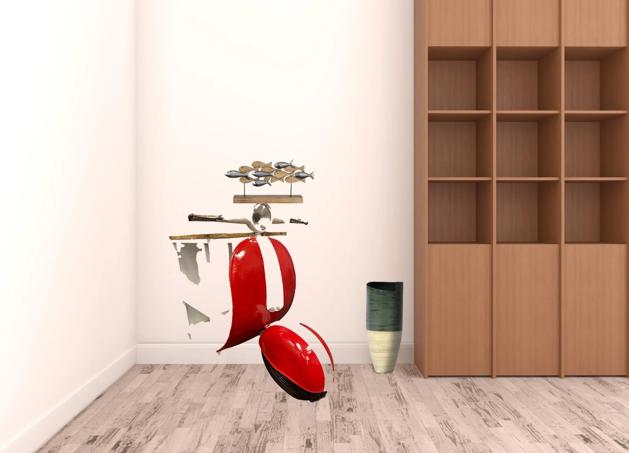 Red and Off White Novelty Scooter Open Cabinet With Two Shelves By Homeroots - Image 5