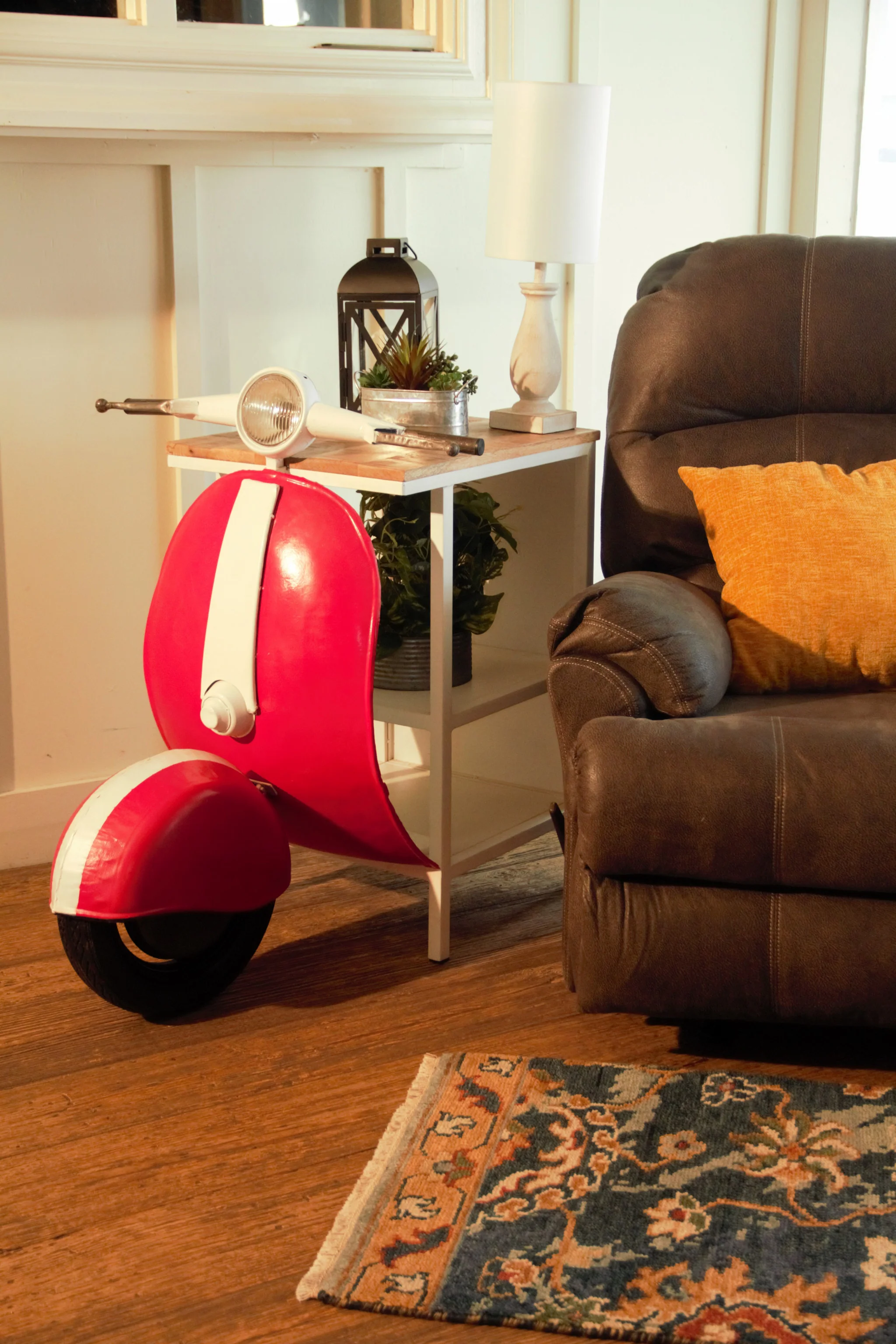 Red and Off White Novelty Scooter Open Cabinet With Two Shelves By Homeroots - Image 7