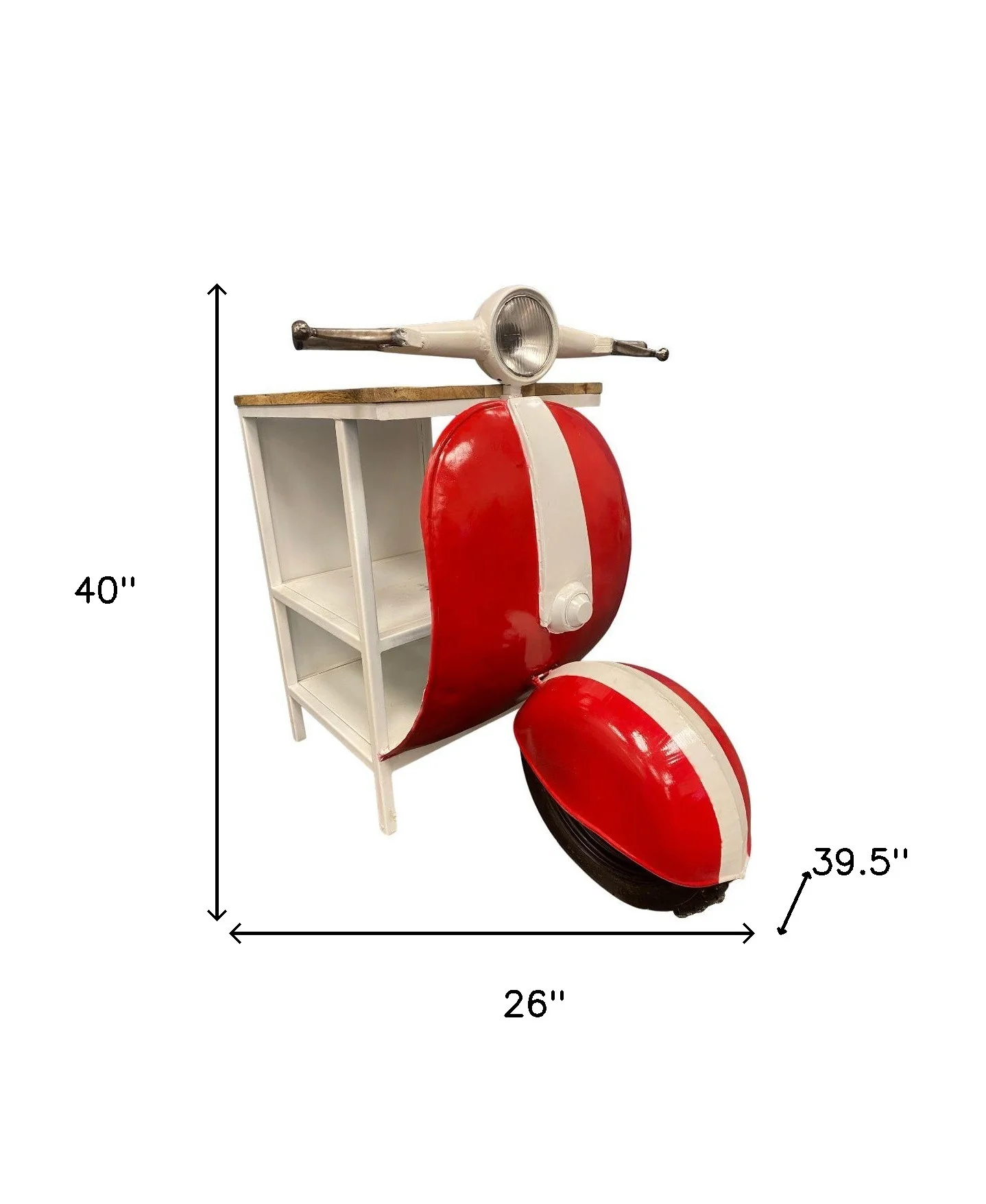 Red and Off White Novelty Scooter Open Cabinet With Two Shelves By Homeroots - Image 8