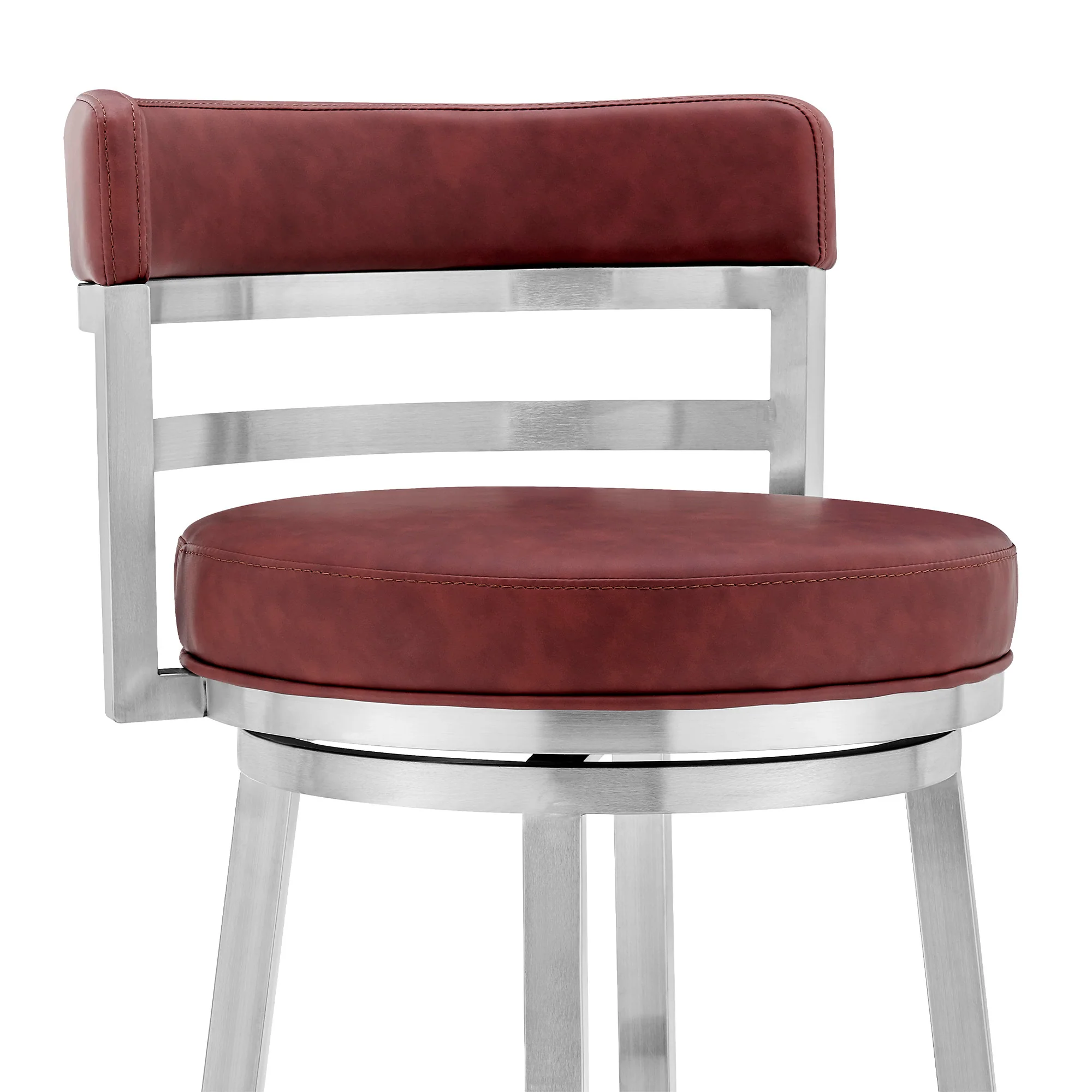 Red And Silver Faux Leather And Iron Swivel Low Back Counter Height Bar Chair By Homeroots - Image 2