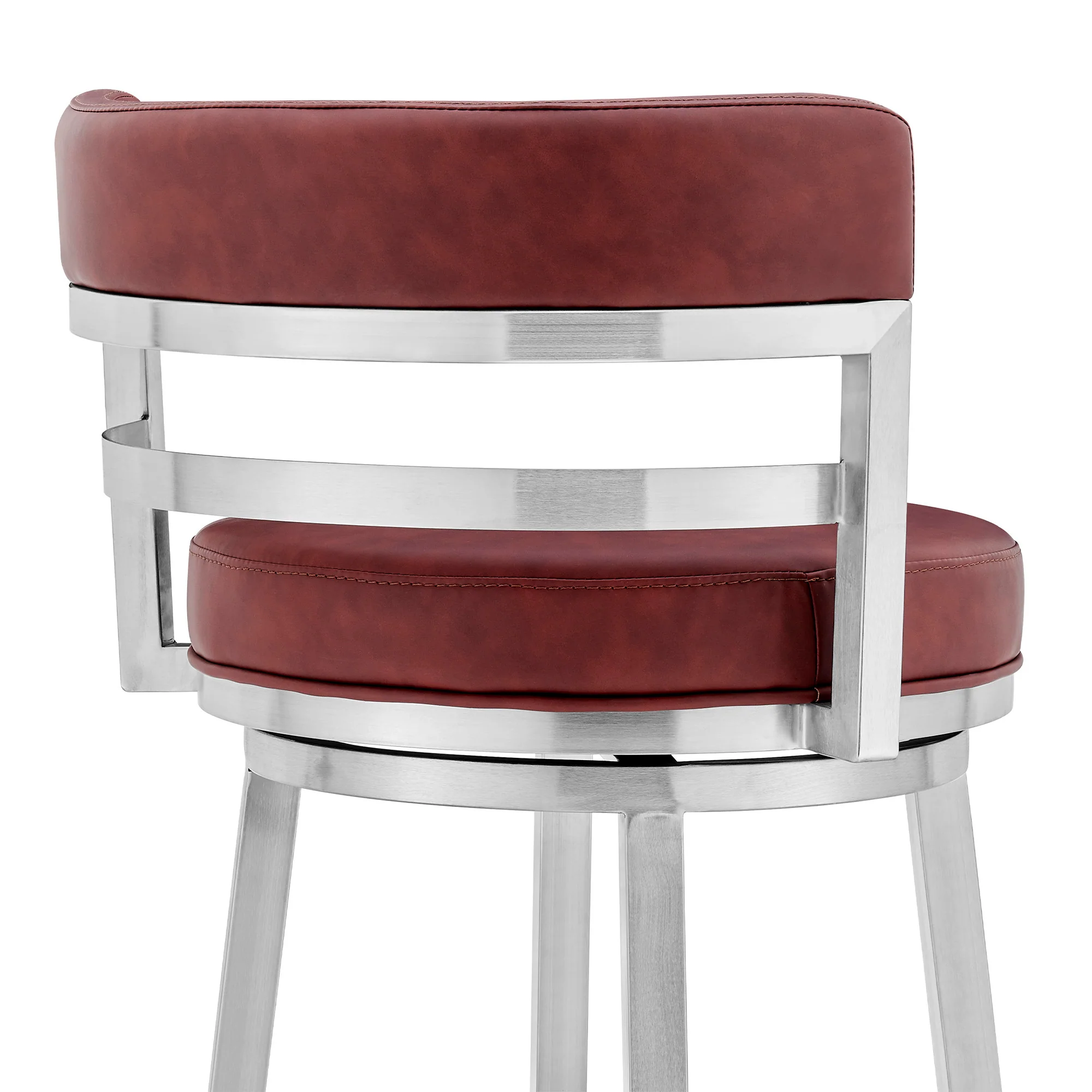 Red And Silver Faux Leather And Iron Swivel Low Back Counter Height Bar Chair By Homeroots - Image 4