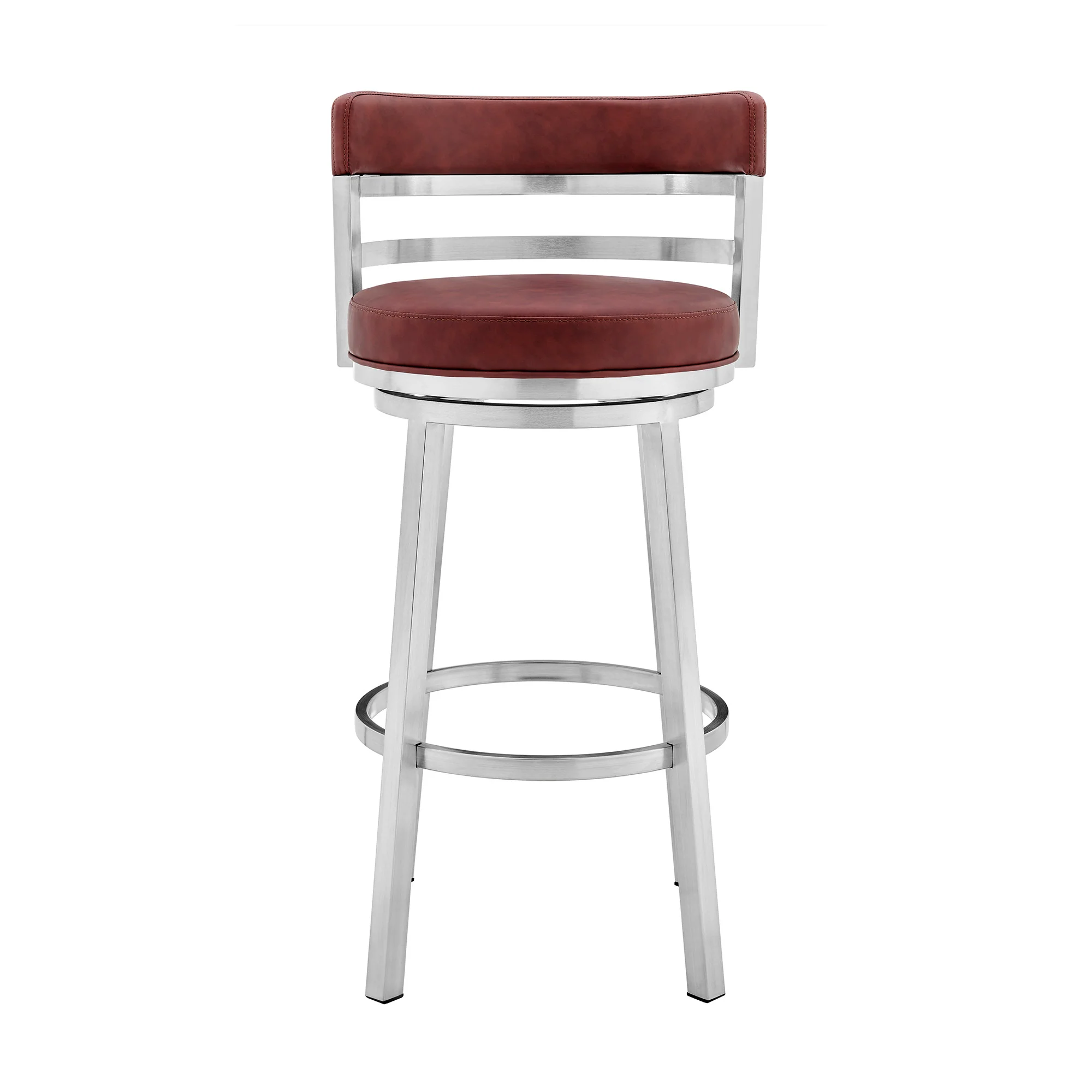 Red And Silver Faux Leather And Iron Swivel Low Back Counter Height Bar Chair By Homeroots - Image 6
