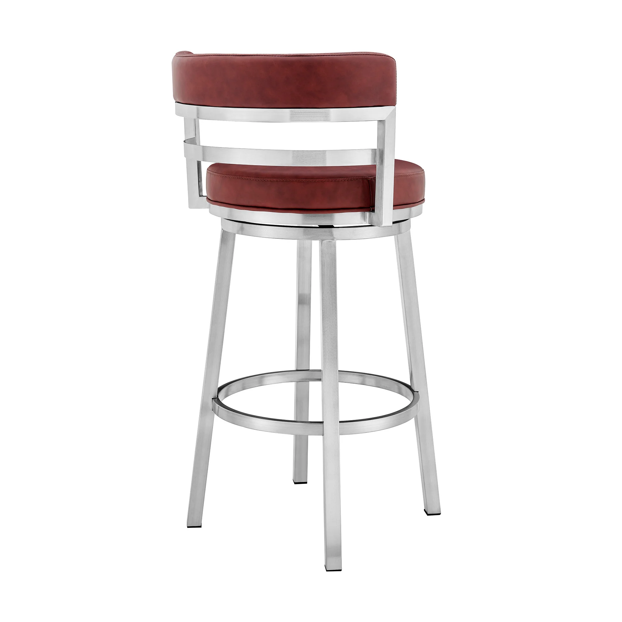 Red And Silver Faux Leather And Iron Swivel Low Back Counter Height Bar Chair By Homeroots - Image 7