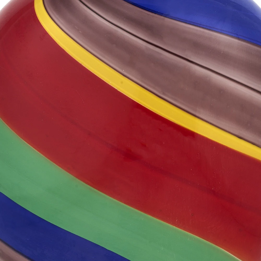 Red Blue and Green Striped Round Glass Table Vase By Homeroots - Image 2