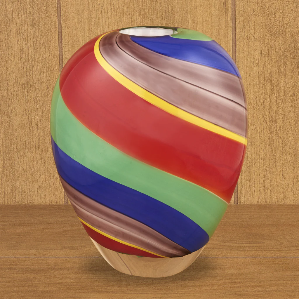 Red Blue and Green Striped Round Glass Table Vase By Homeroots - Image 3