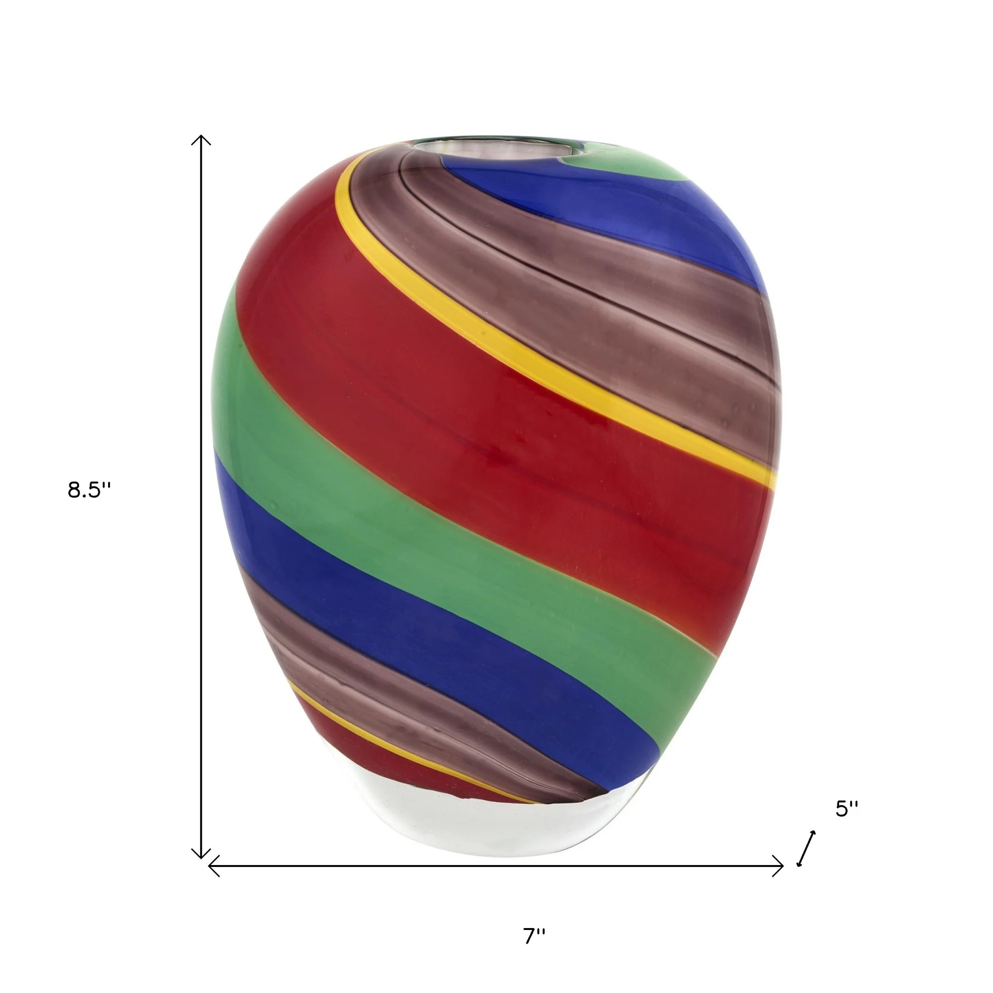 Red Blue and Green Striped Round Glass Table Vase By Homeroots - Image 4