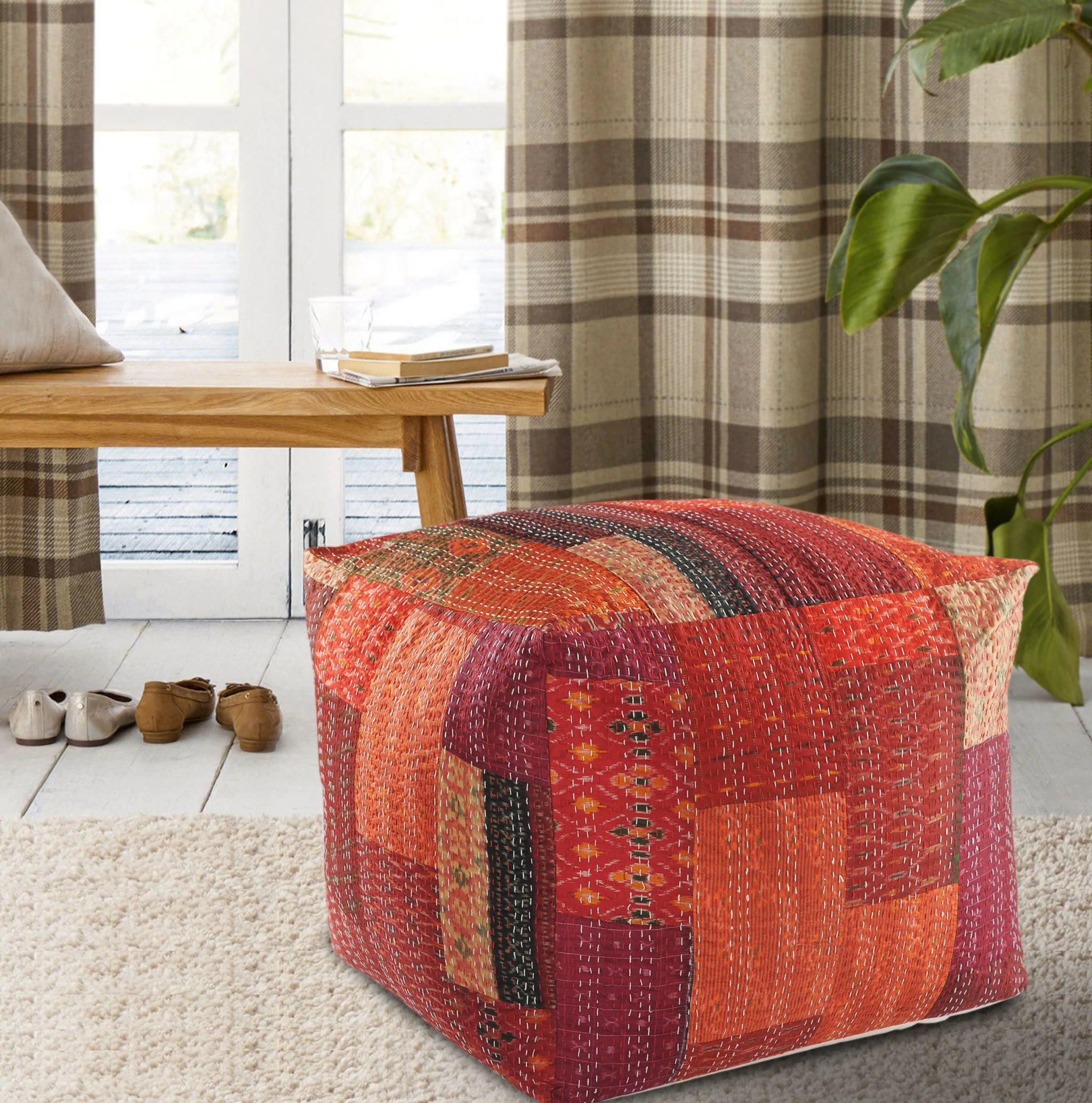 Red Cotton Blend Ottoman By Homeroots - Image 5