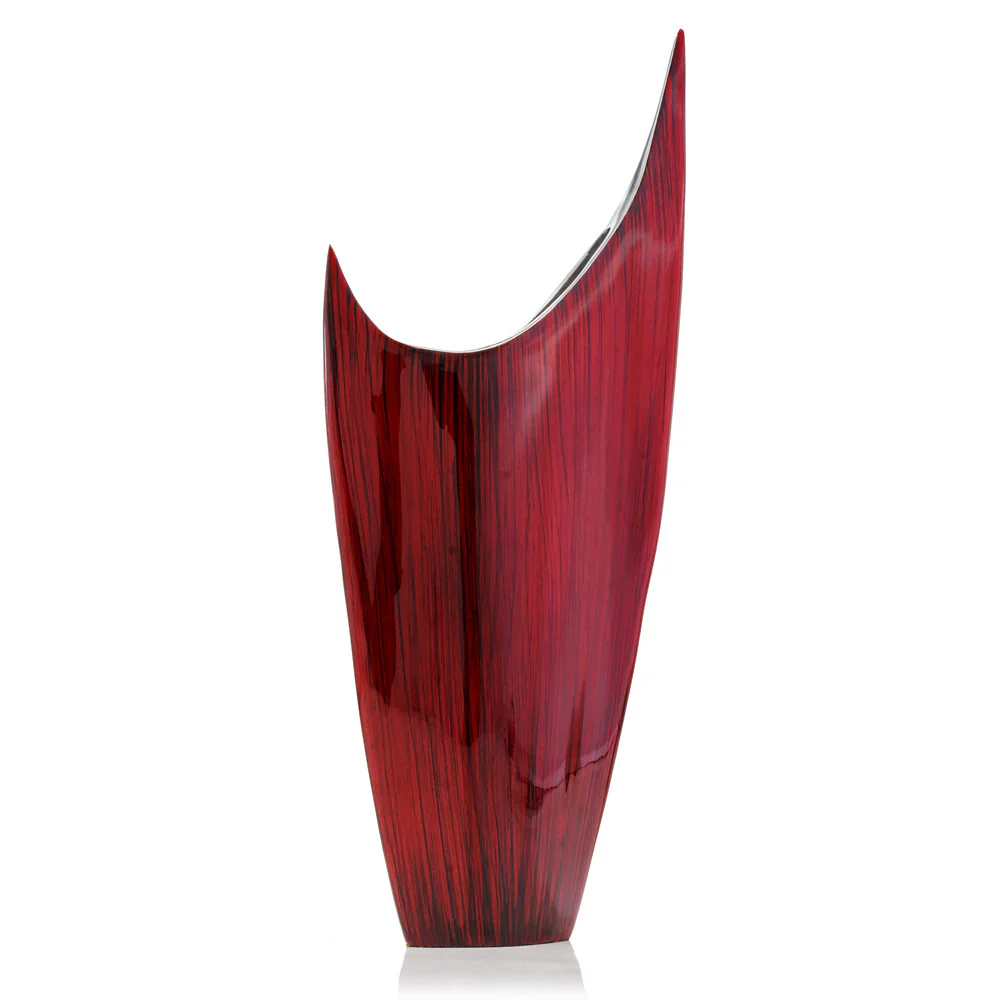 Red Glaze and Silver Pointed Vase By Homeroots - Image 3