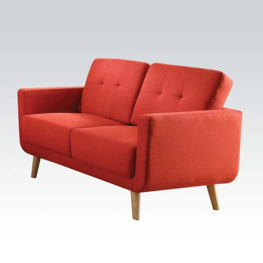 Red Linen Loveseat By Homeroots - Image 2
