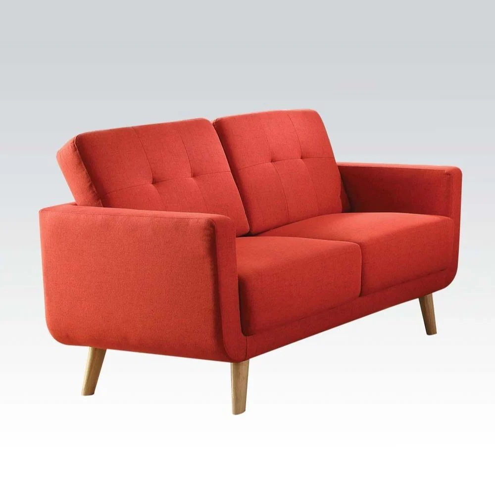 Red Linen Loveseat By Homeroots - Image 3