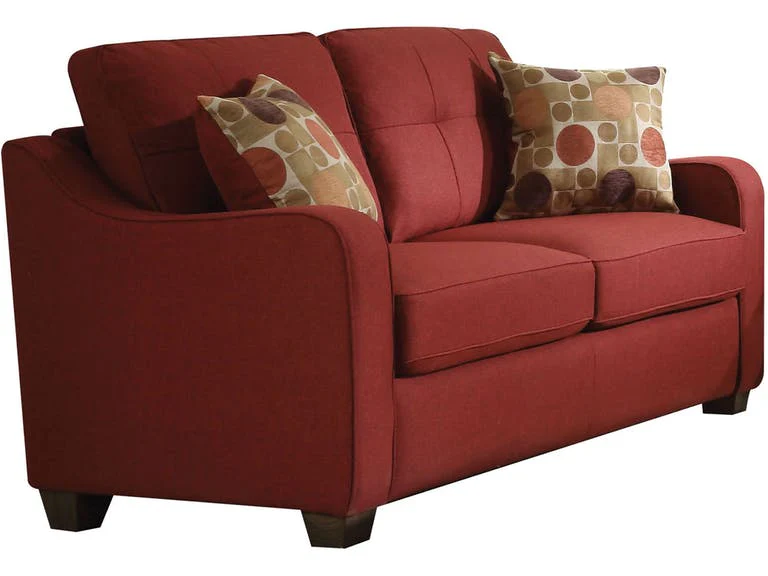 Red Linen Loveseat With Pillows By Homeroots - Image 2