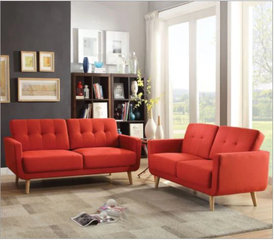 Red Linen Sofa By Homeroots - Image 3
