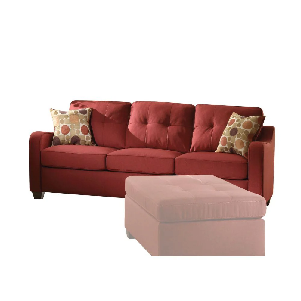 Red Linen Sofa With Pillows By Homeroots - Image 2