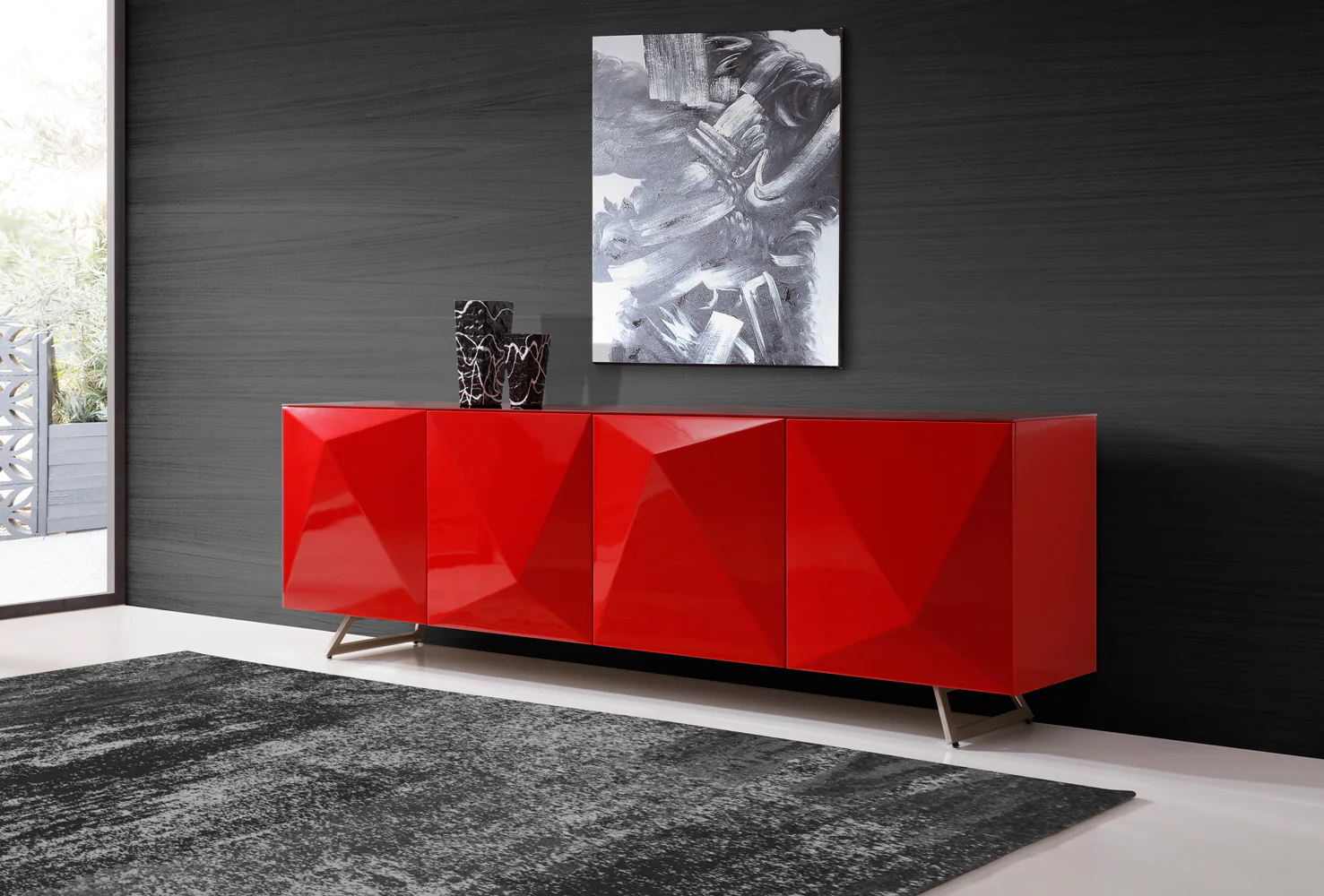 Red Metal Buffet By Homeroots - Image 3
