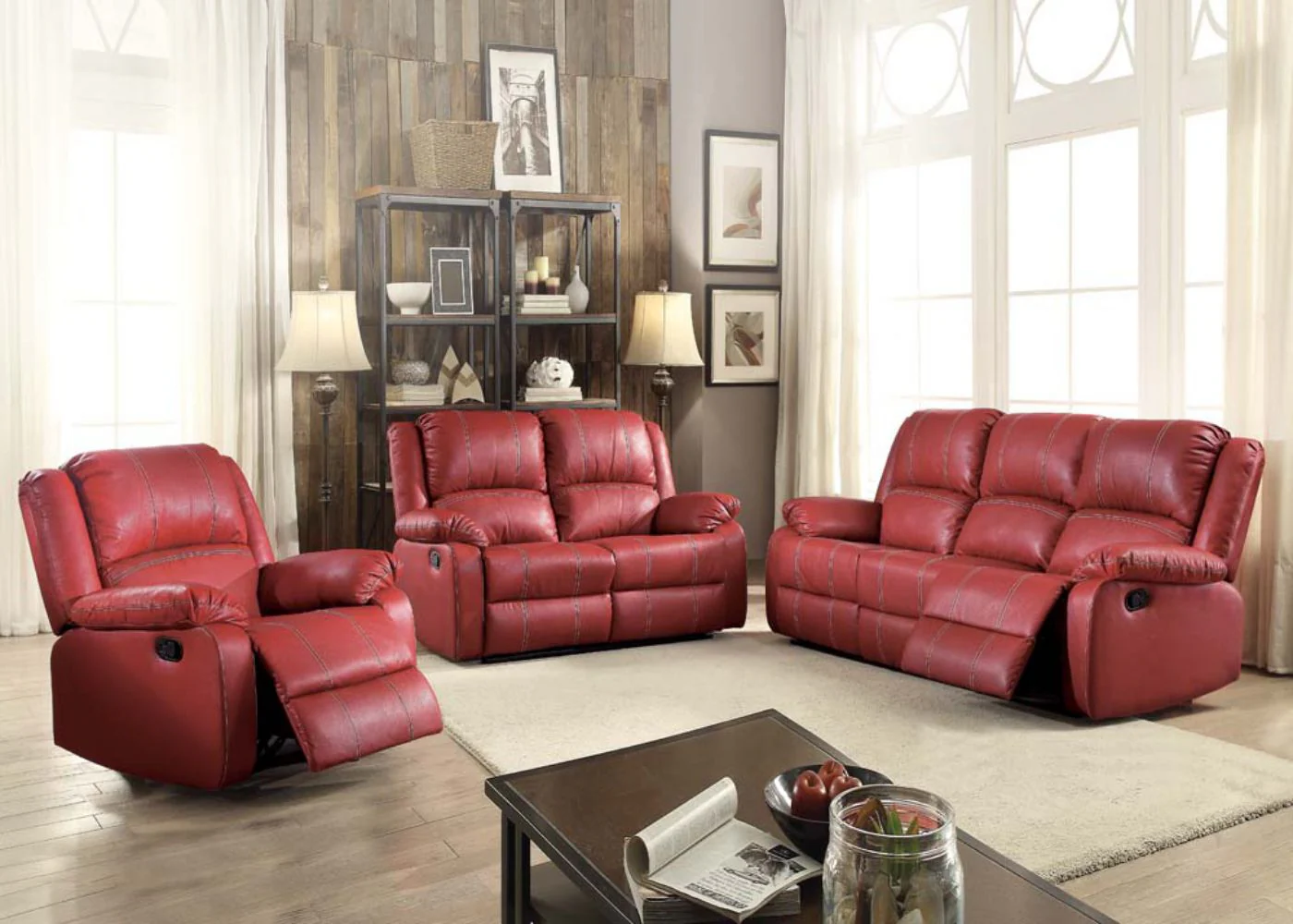 Red PU Upholstery Metal Reclining Mechanism Sofa (Motion) By Homeroots - Image 2