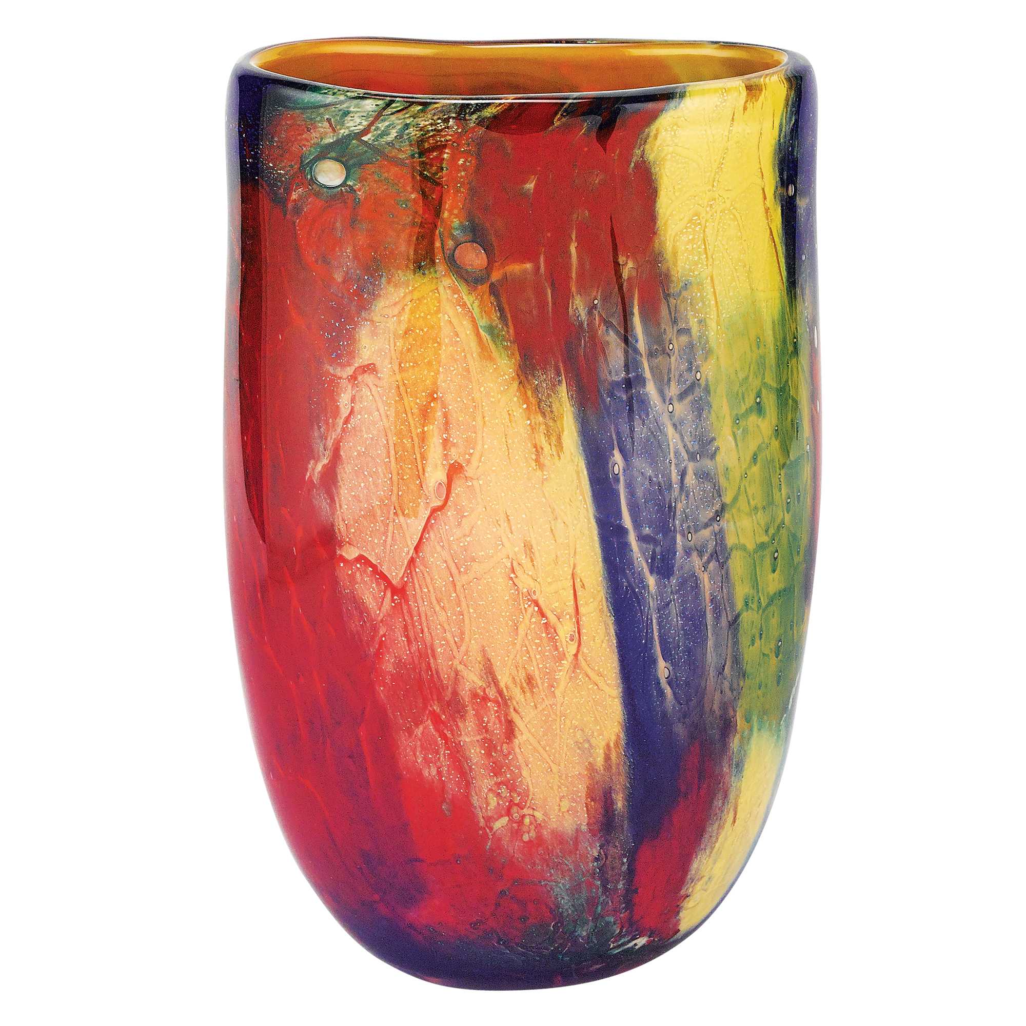 Red Purple And Yellow Abstract Oval Murano Glass Table Vase By Homeroots - Image 2