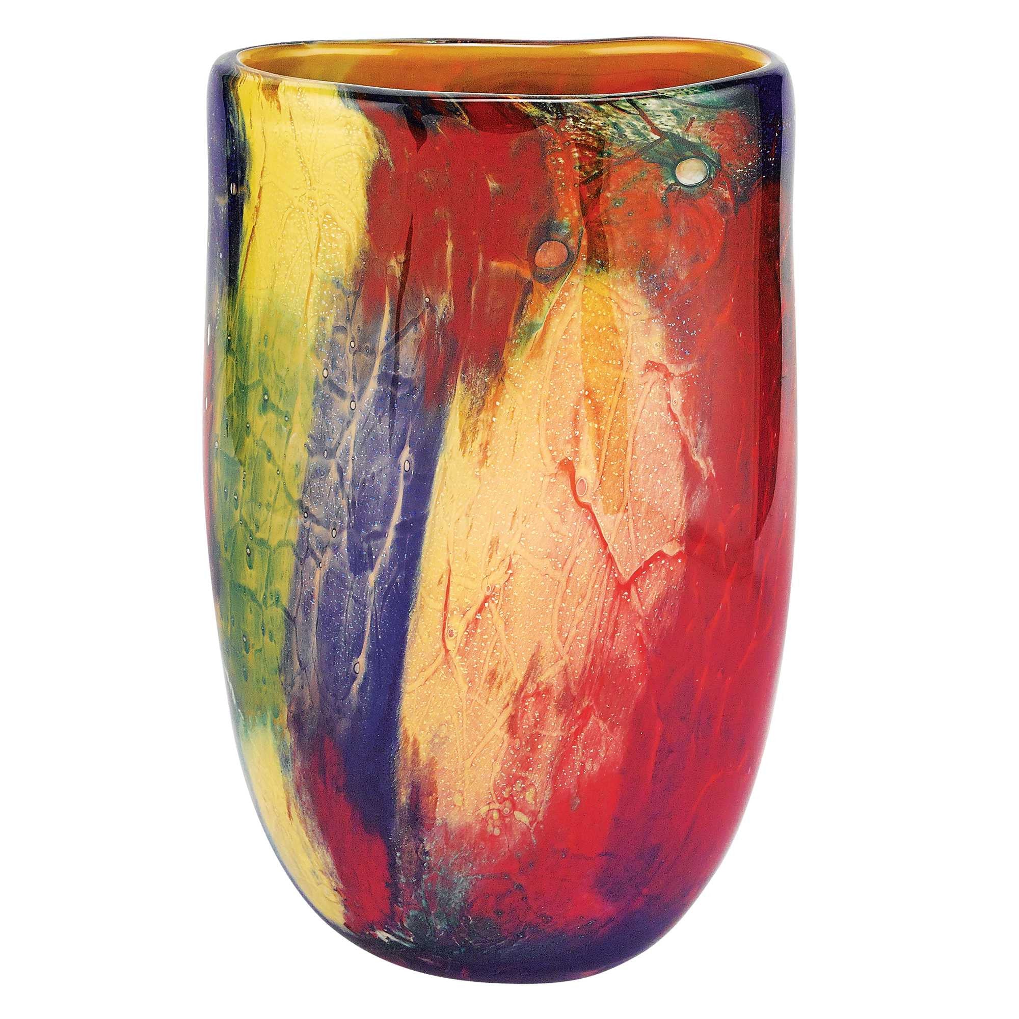 Red Purple And Yellow Abstract Oval Murano Glass Table Vase By Homeroots - Image 3