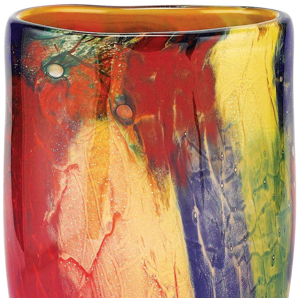 Red Purple And Yellow Abstract Oval Murano Glass Table Vase By Homeroots - Image 4