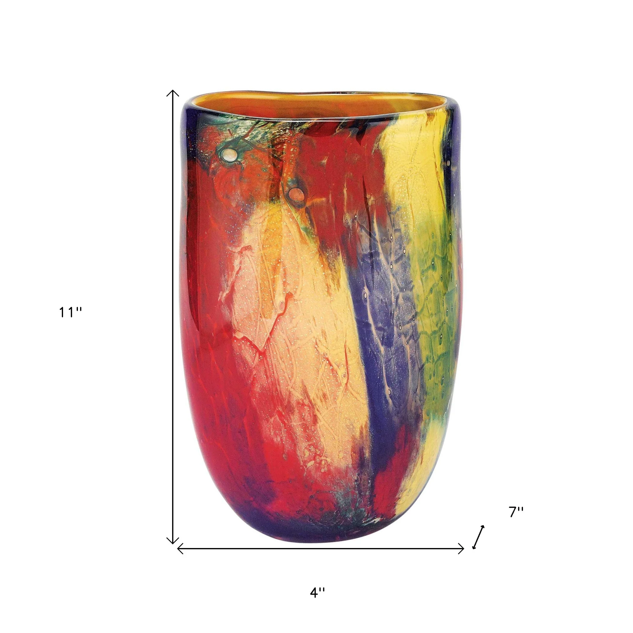 Red Purple And Yellow Abstract Oval Murano Glass Table Vase By Homeroots - Image 8