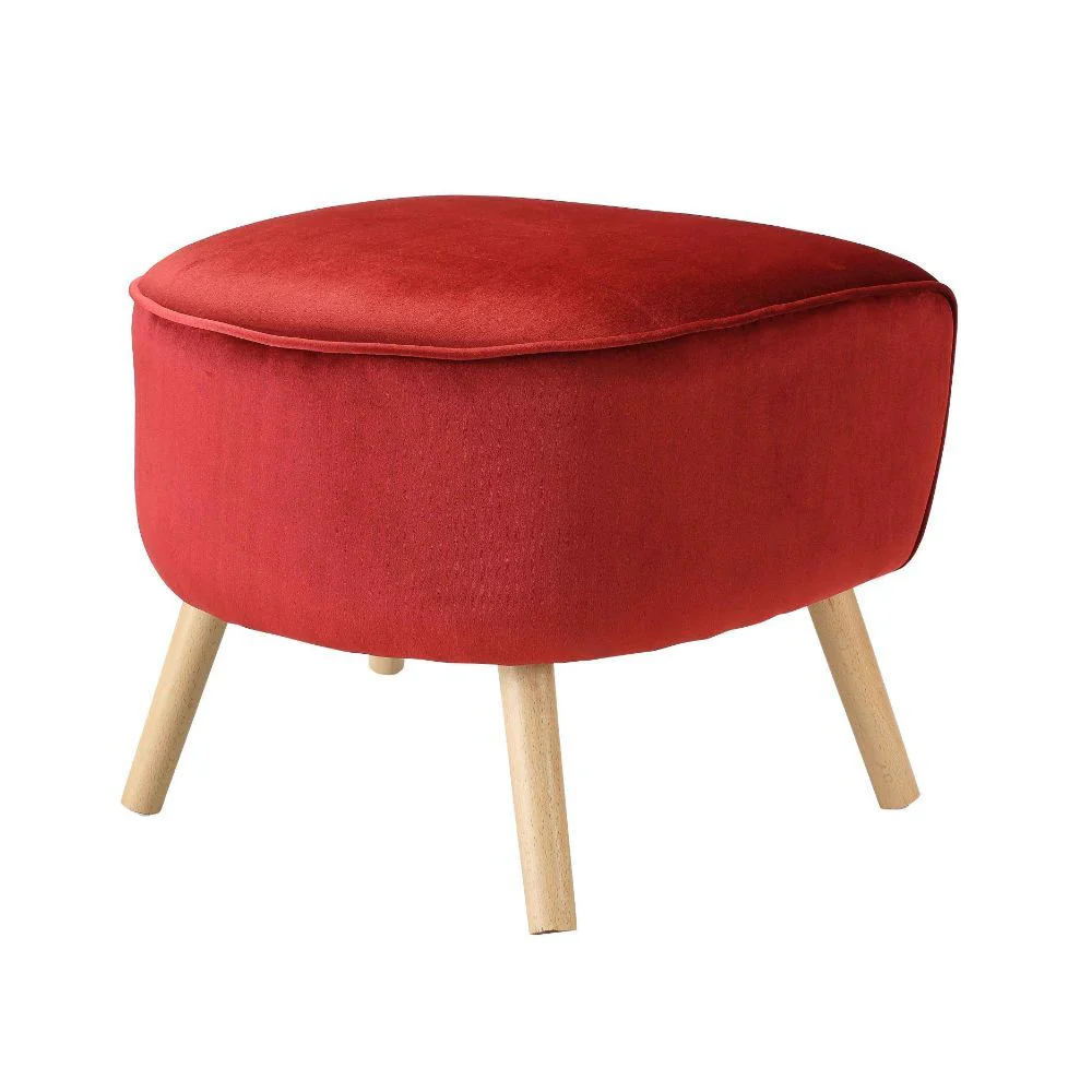 Red Velvet Fabric Ottoman By Homeroots - Image 2